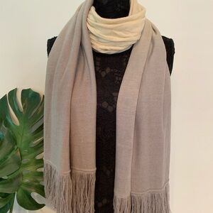 Ombré Cream to Gray Fringe Soft Scarf